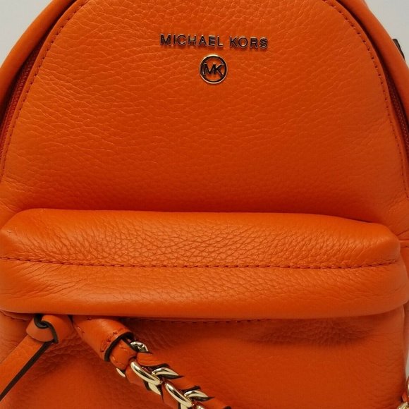 Michael Kors Slater Small Clementine Orange Pebbled Leather Convertible Backpack - Picture 8 of 8